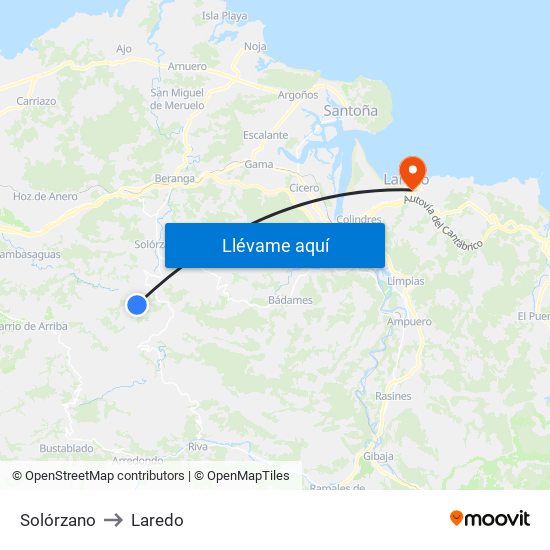 Solórzano to Laredo map