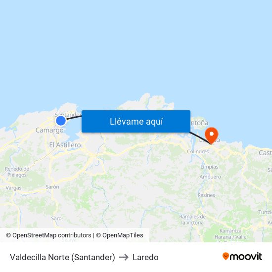 Valdecilla Norte (Santander) to Laredo map