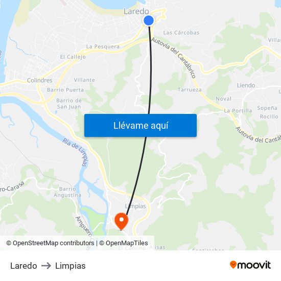 Laredo to Limpias map