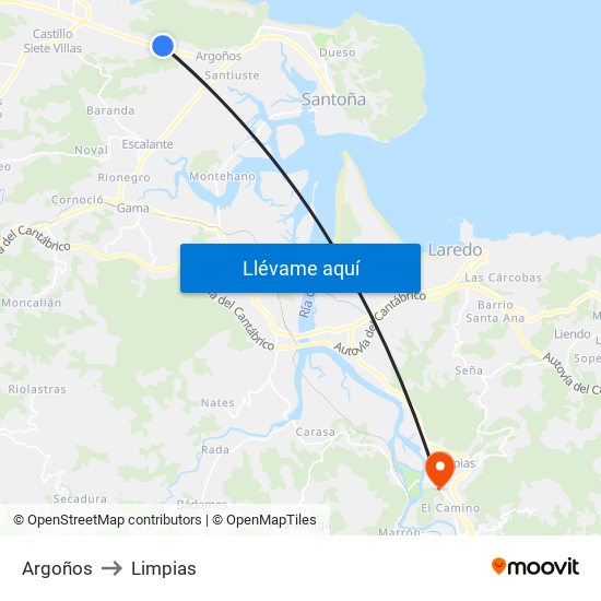 Argoños to Limpias map