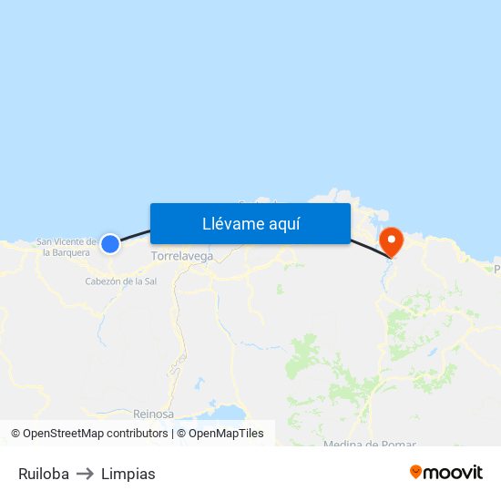 Ruiloba to Limpias map