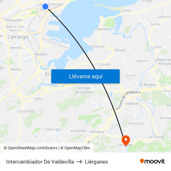 Intercambiador De Valdecilla to Liérganes map