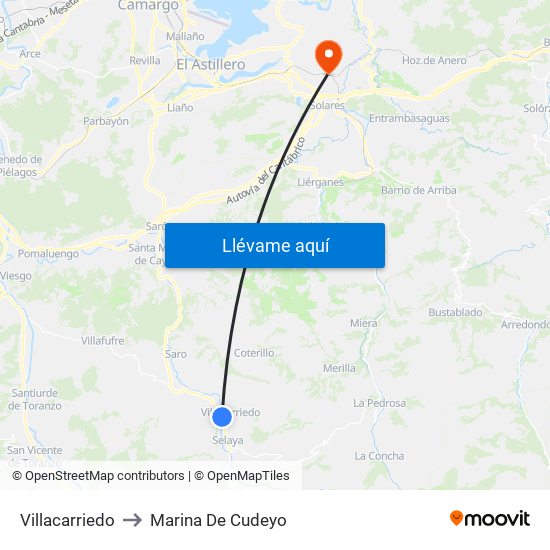 Villacarriedo to Marina De Cudeyo map