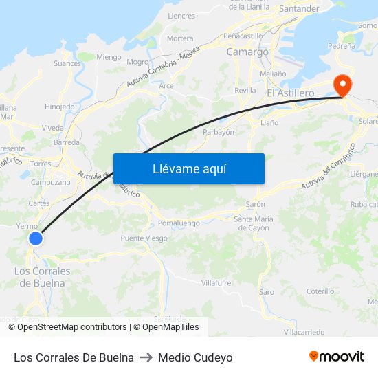 Los Corrales De Buelna to Medio Cudeyo map