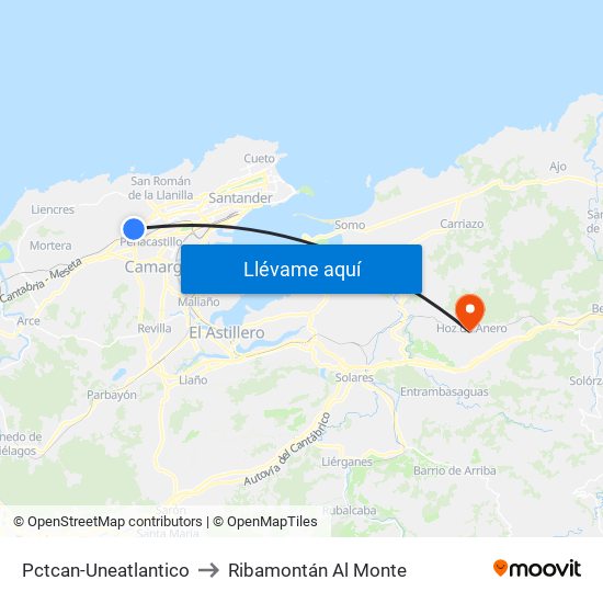 Pctcan-Uneatlantico to Ribamontán Al Monte map