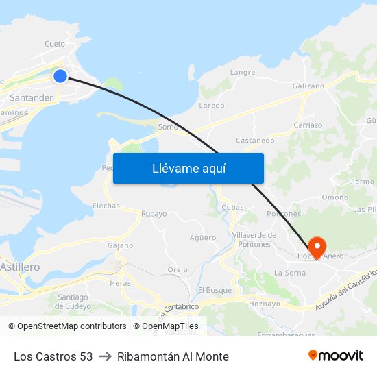 Los Castros 53 to Ribamontán Al Monte map