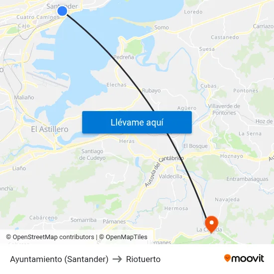 Ayuntamiento (Santander) to Riotuerto map
