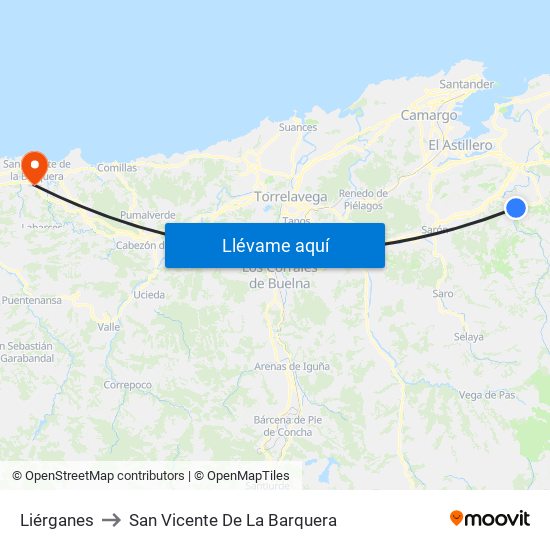 Liérganes to San Vicente De La Barquera map