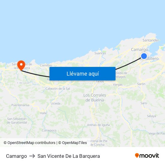 Camargo to San Vicente De La Barquera map