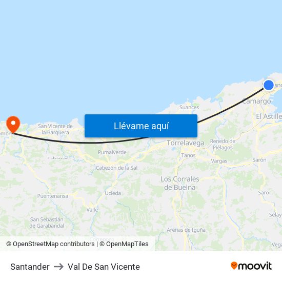Santander to Val De San Vicente map