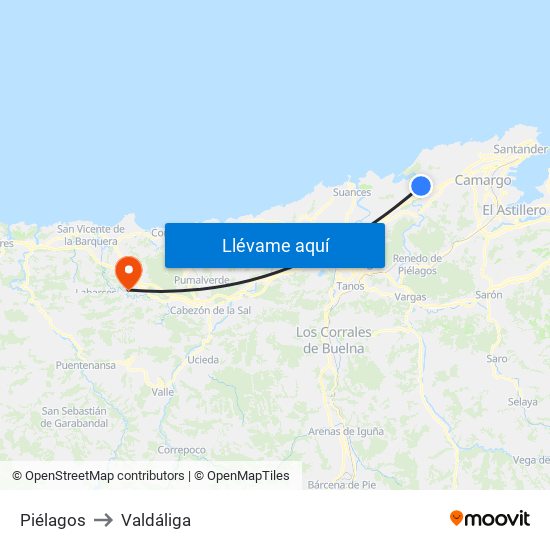 Piélagos to Valdáliga map