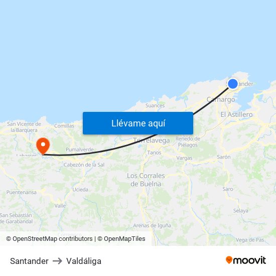 Santander to Valdáliga map