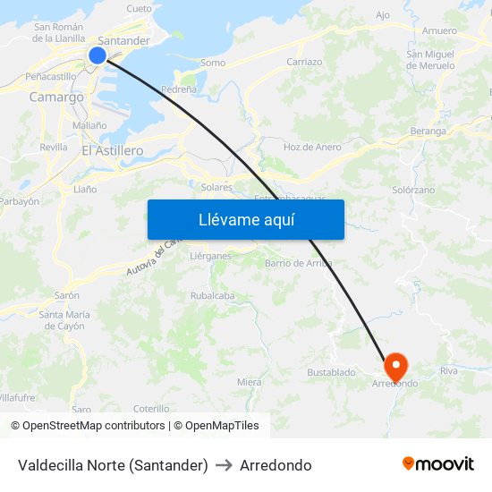 Valdecilla Norte (Santander) to Arredondo map