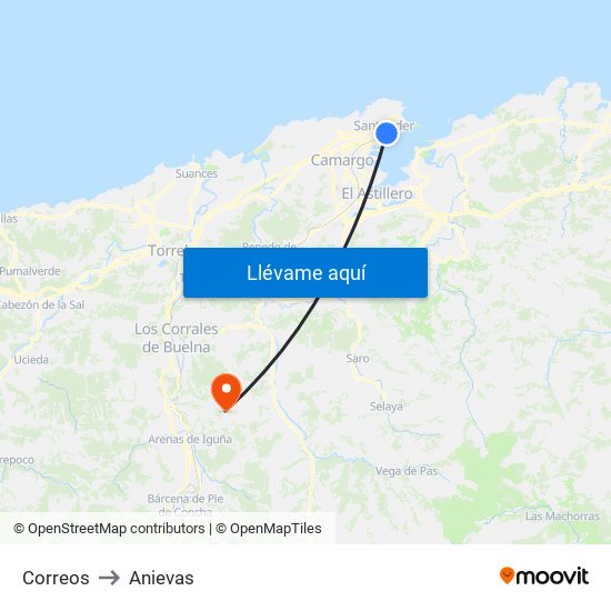 Correos to Anievas map