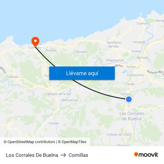 Los Corrales De Buelna to Comillas map