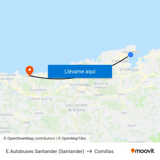 E.Autobuses Santander (Santander) to Comillas map