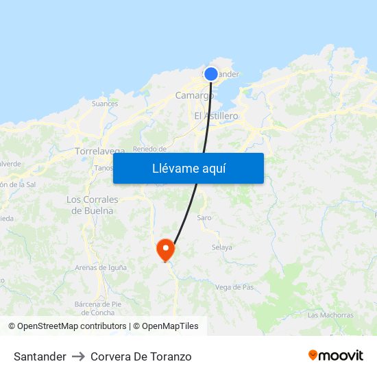 Santander to Corvera De Toranzo map