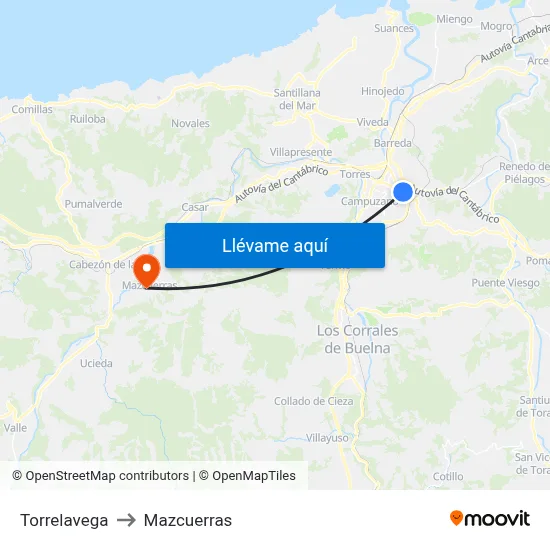 Torrelavega to Mazcuerras map