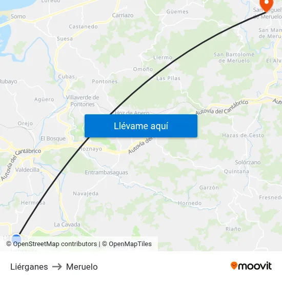 Liérganes to Meruelo map