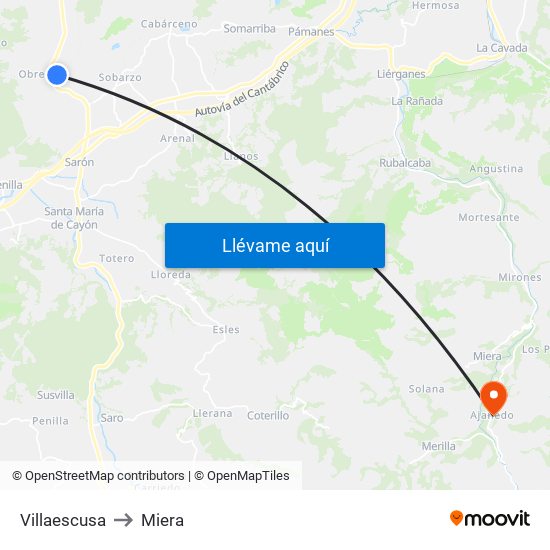 Villaescusa to Miera map