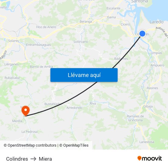 Colindres to Miera map