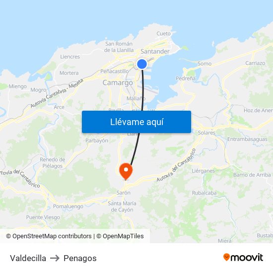 Valdecilla to Penagos map