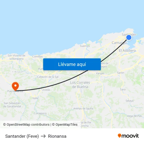 Santander (Feve) to Rionansa map