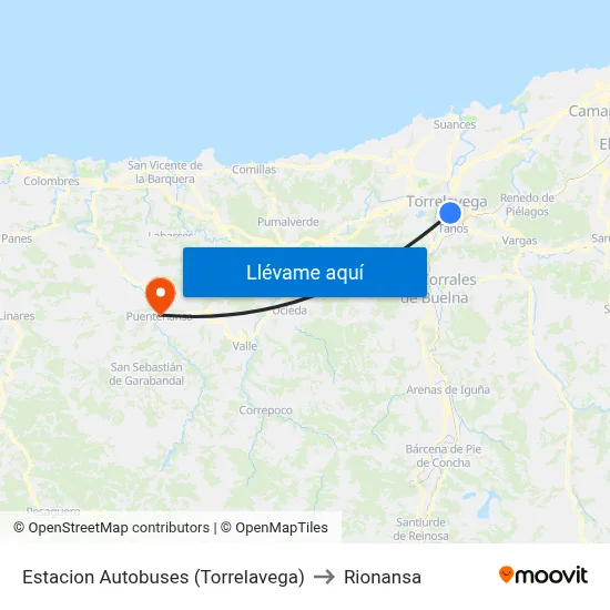 Estacion Autobuses (Torrelavega) to Rionansa map