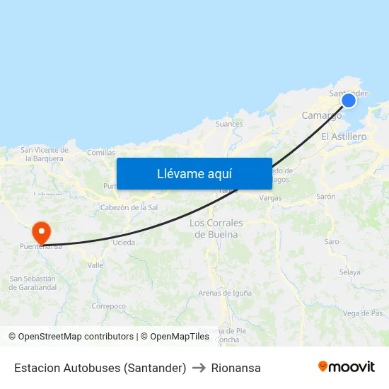 Estacion Autobuses (Santander) to Rionansa map