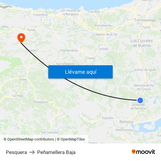 Pesquera to Peñamellera Baja map