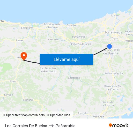 Los Corrales De Buelna to Peñarrubia map