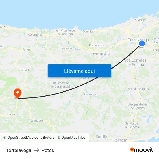 Torrelavega to Potes map