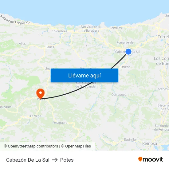 Cabezón De La Sal to Potes map