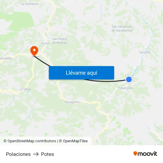 Polaciones to Potes map