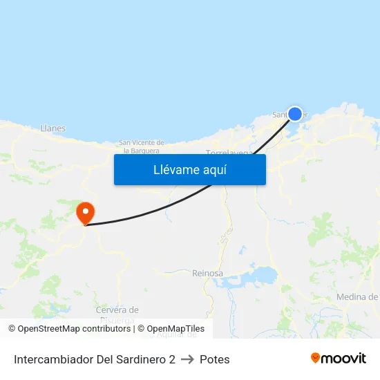 Intercambiador Del Sardinero 2 to Potes map