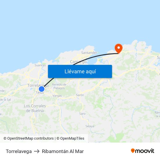 Torrelavega to Ribamontán Al Mar map