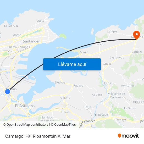 Camargo to Ribamontán Al Mar map