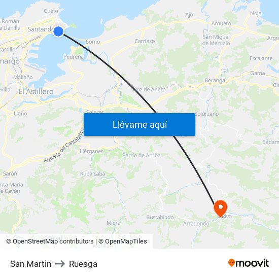 San Martin to Ruesga map