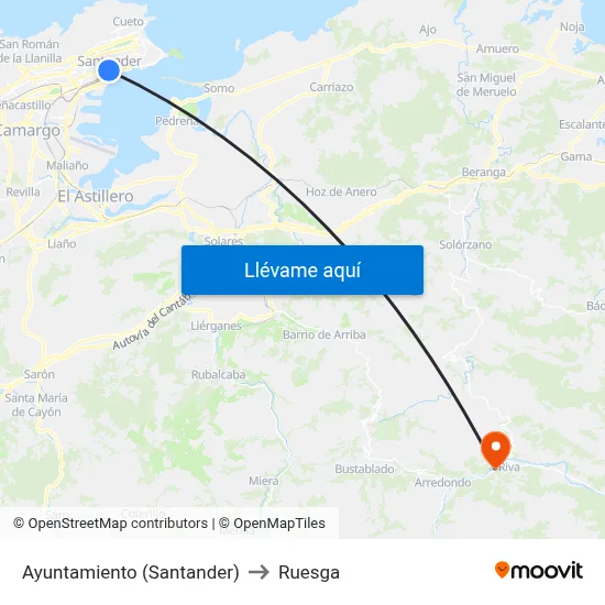 Ayuntamiento (Santander) to Ruesga map