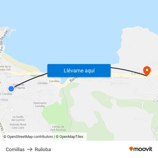 Comillas to Ruiloba map