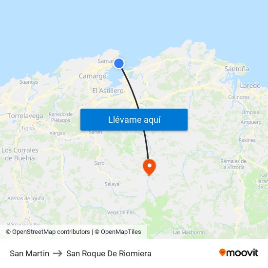 San Martin to San Roque De Riomiera map
