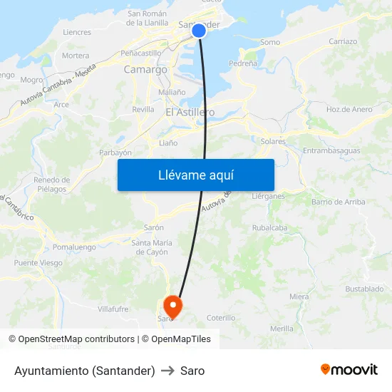 Ayuntamiento (Santander) to Saro map