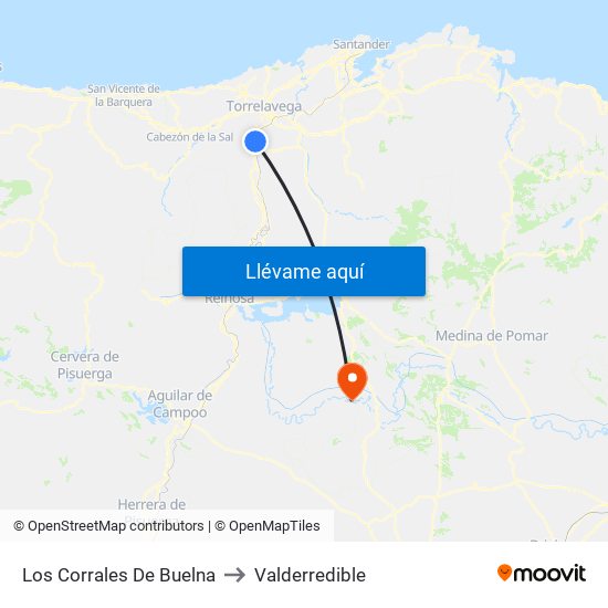 Los Corrales De Buelna to Valderredible map
