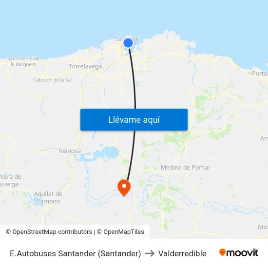 E.Autobuses Santander (Santander) to Valderredible map