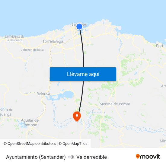 Ayuntamiento (Santander) to Valderredible map