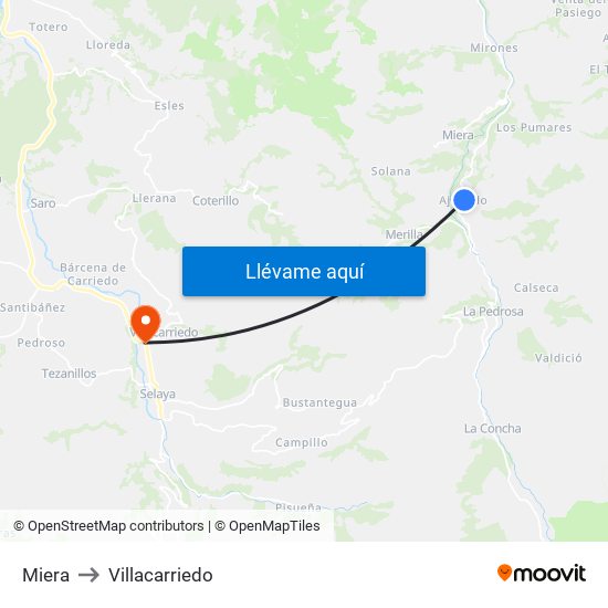 Miera to Villacarriedo map