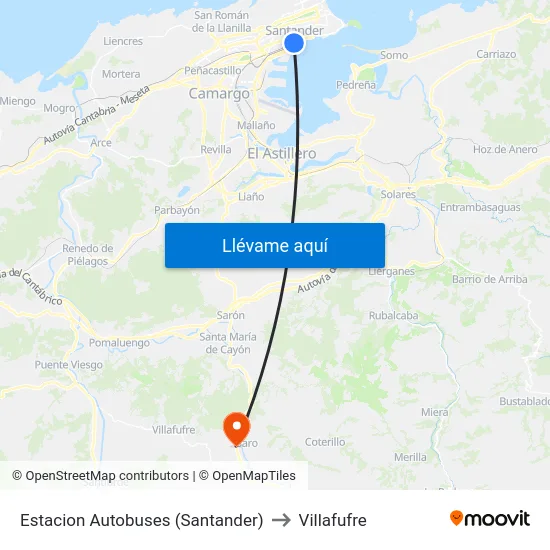 Estacion Autobuses (Santander) to Villafufre map