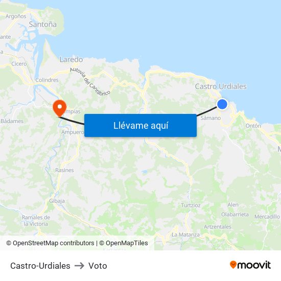 Castro-Urdiales to Voto map