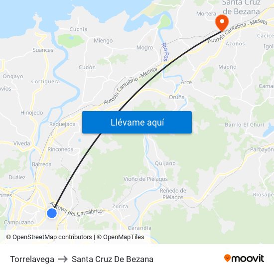 Torrelavega to Santa Cruz De Bezana map