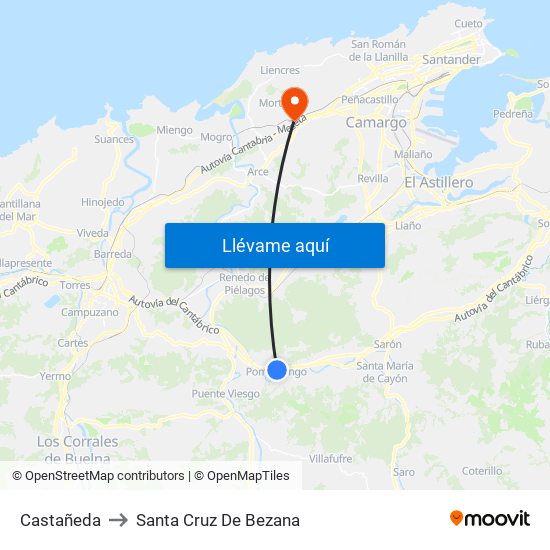 Castañeda to Santa Cruz De Bezana map